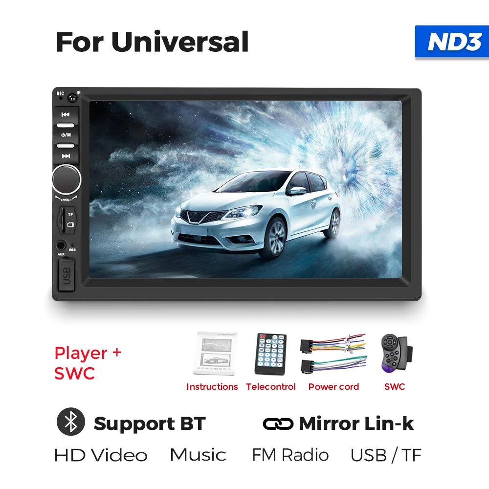 Navifly 7-Inch HD Touchscreen Car Multimedia Player – Universal 2 DIN, CarPlay, FM, Bluetooth for Toyota, Honda, VW, Corolla, Camry, Rav4