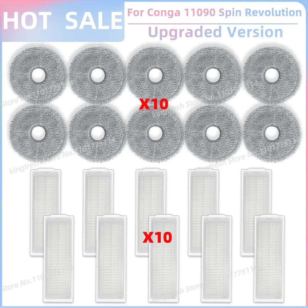 Replacement Parts Kit for Cecotec Conga 11090 / 13090 Spin Revolution Vacuum – Roller, Brushes, HEPA Filter & Mop