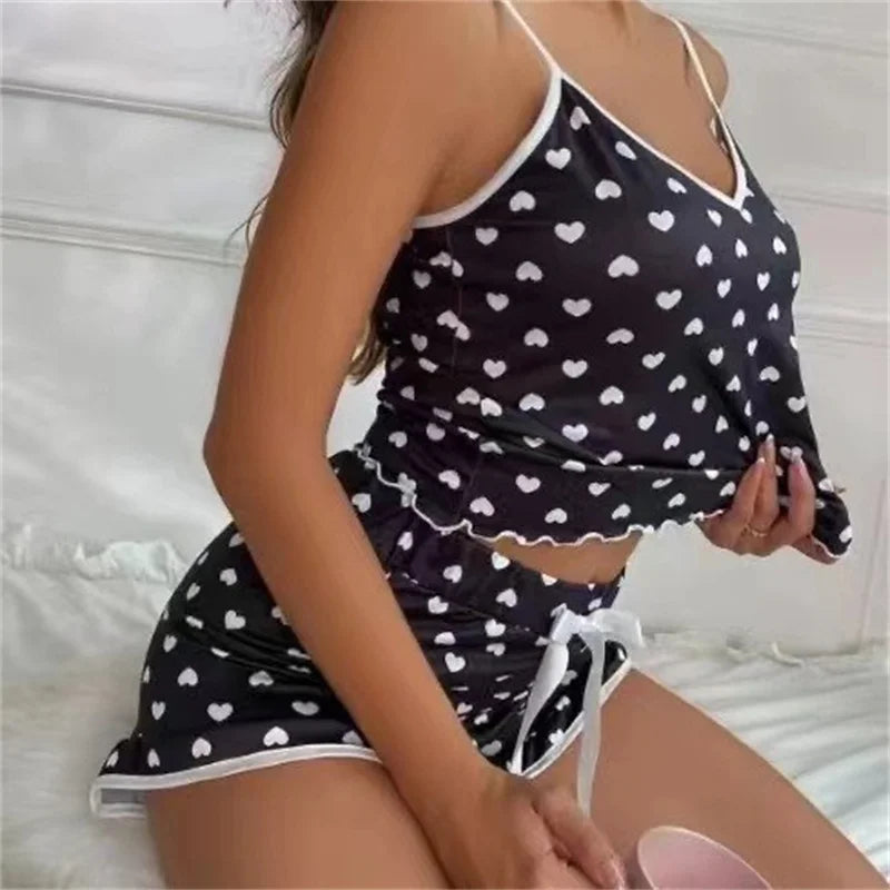 2024 Summer Plus Size Women's Pajama Set – Cute Printed Vest & Shorts Sleepwear
