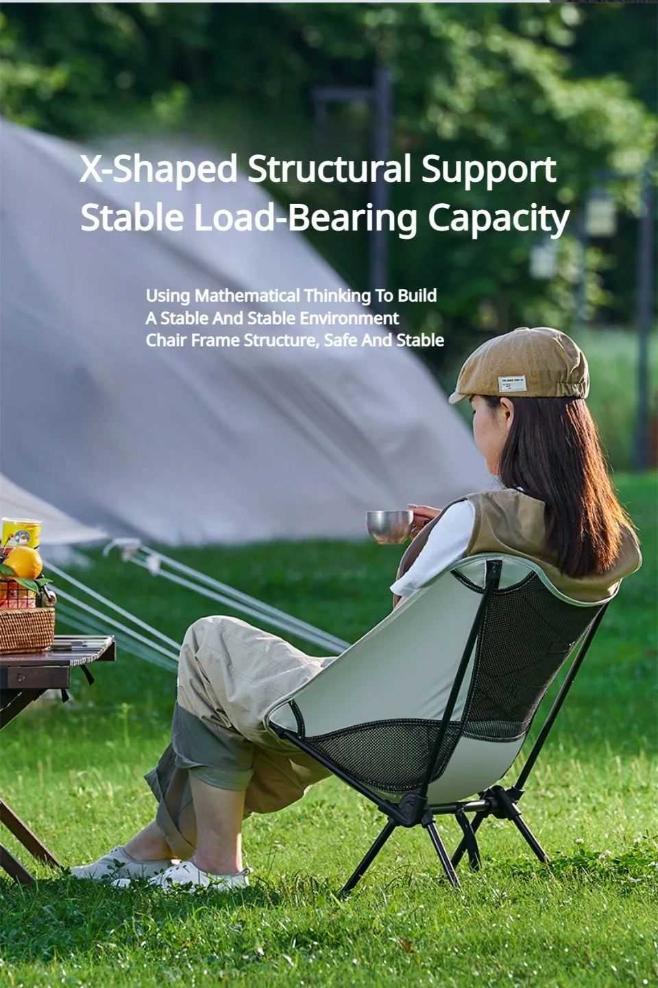 Outdoor Camping Portable Folding Moon Chair – Leisure Fishing & Beach Chair, Thick Steel Pipe, 100KG Capacity