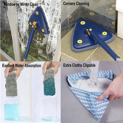 360° Rotatable Triangle Mop | Adjustable Long Handle Microfiber Mop for Wet & Dry Cleaning | Multifunctional Floor Cleaner