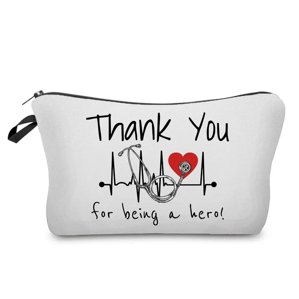 Organizer Toiletry Kit - Cartoon Letter Print Cosmetic Bag for Nurses, Doctors, Travel Makeup Bag, Women's Pencil Case Gift