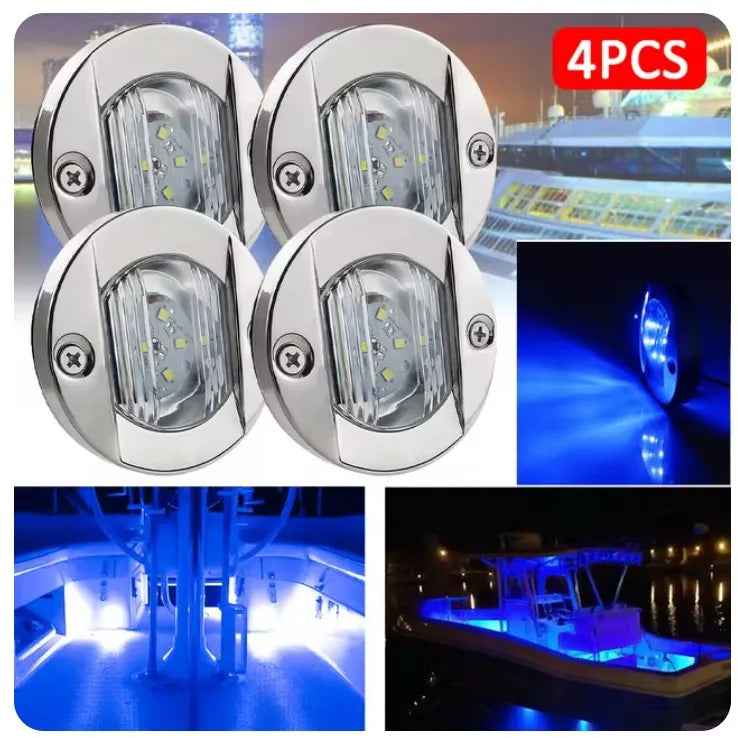 Blue & White Marine LED Deck Courtesy Lights – Waterproof Stern Transom Boat Lamps (1-4pcs)
