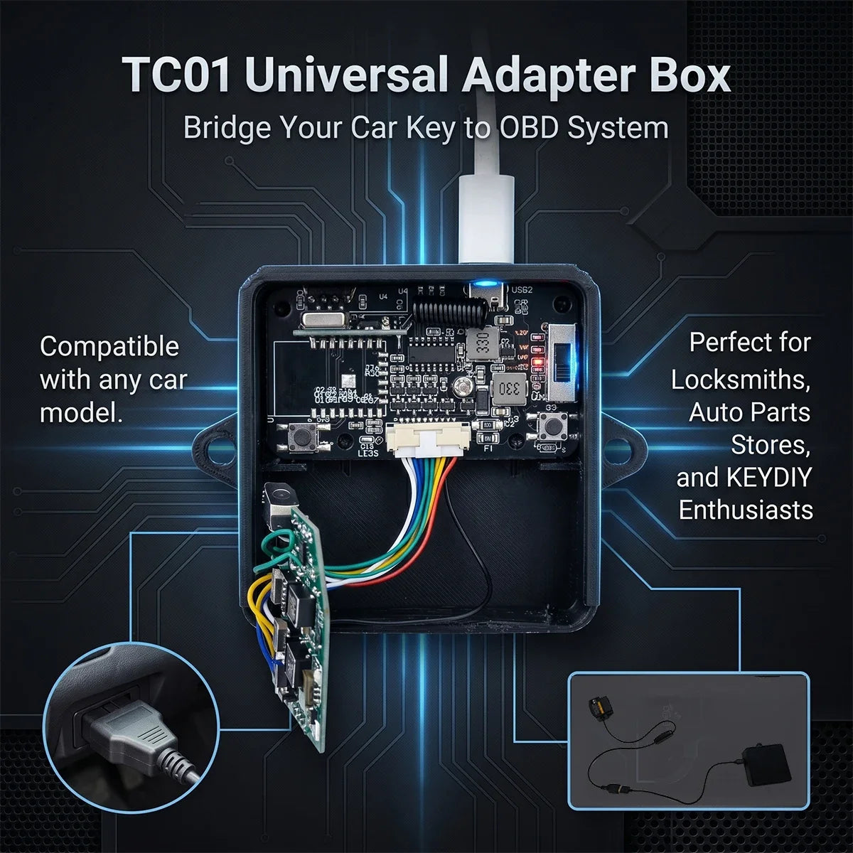 Car Key Universal Adapter Box - KEYDIY Remote Control Duplicator 433.92MHz Key Fob Programmer & Gate Remote Clone Tool