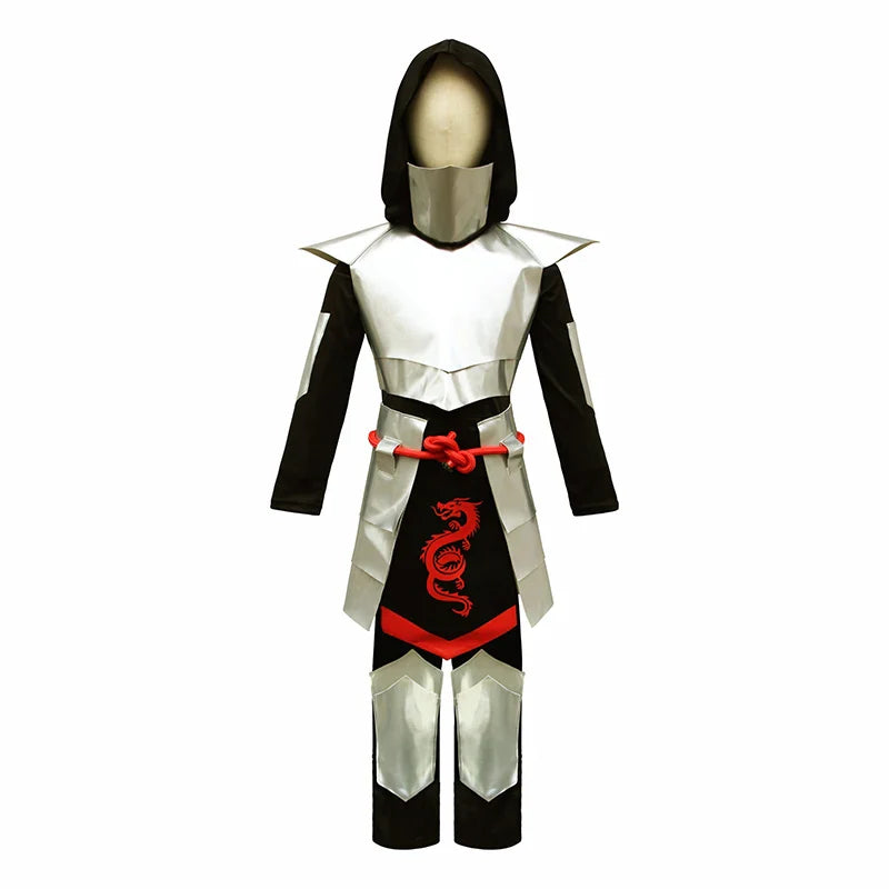 2025 Kids Dragon Ninja Costume – Silver Ninja Halloween Cosplay Outfit for Boys