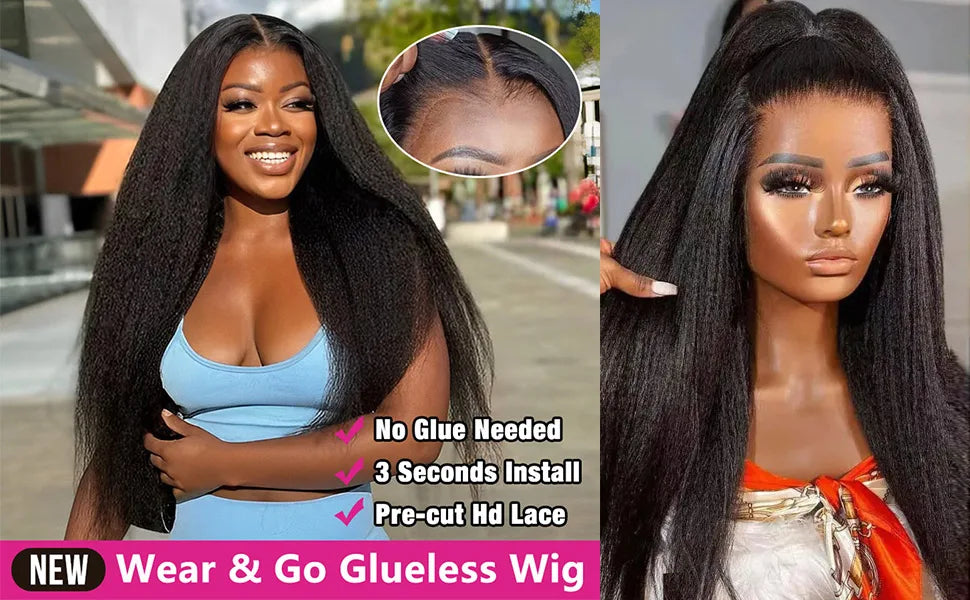 Kinky Straight Glueless 4x4 Lace Front Wig – Pre-Plucked, Pre-Cut Human Hair for Black Women