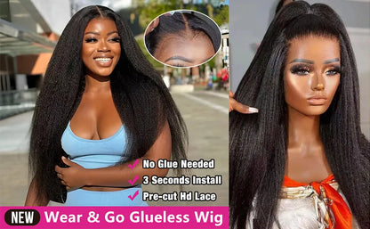Kinky Straight Glueless 4x4 Lace Front Wig – Pre-Plucked, Pre-Cut Human Hair for Black Women