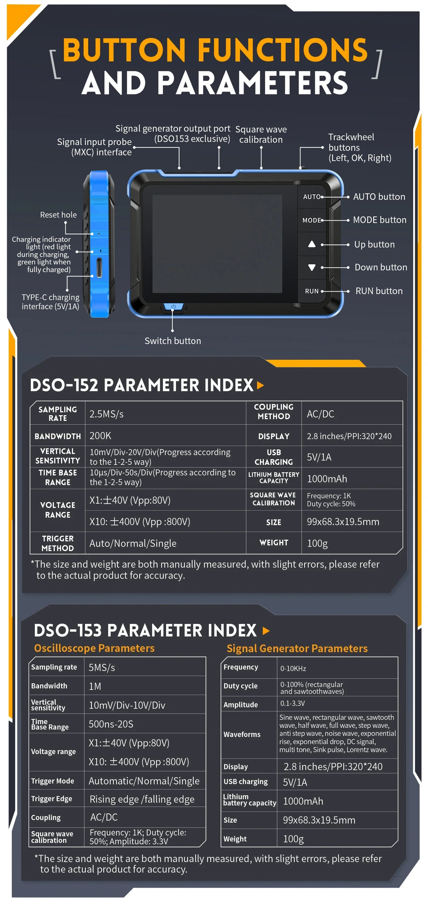 FNIRSI DSO510 DSO152 DSO153 Mini Handheld Digital Oscilloscope | 2-in-1, 48MS/s, 10MHz Bandwidth for Electronic Repair