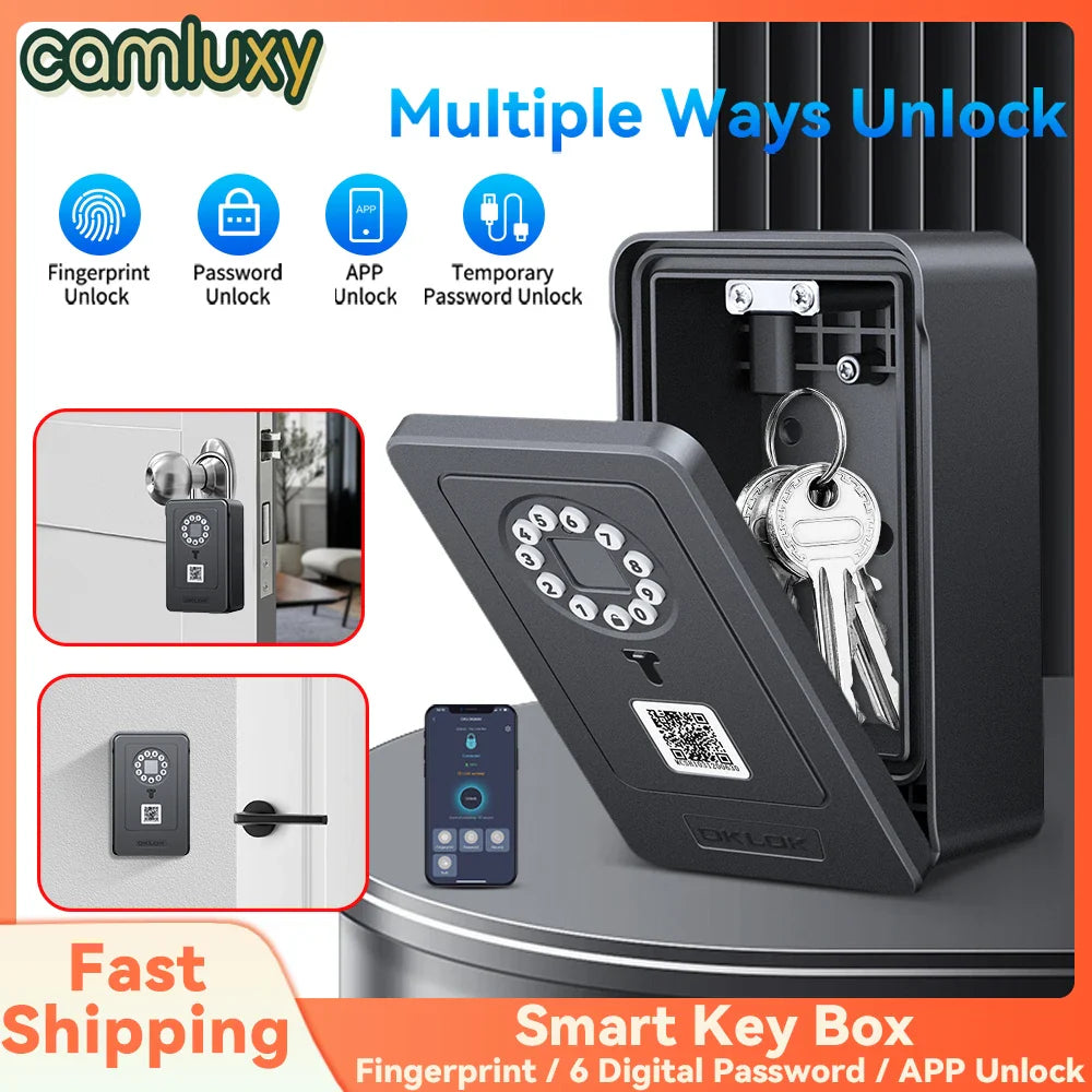 Camluxy Smart Key Box with Fingerprint & Digital Password – Secure Lockbox with IC Card and Combination Code Unlock