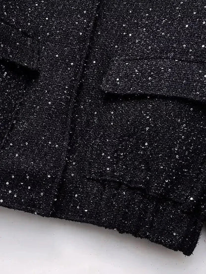 Nlzgmsj Women's Shiny Sequin Jacket – Y2K Gold Stand Collar Long Sleeve Short Coat, Autumn/Winter High Streetwear