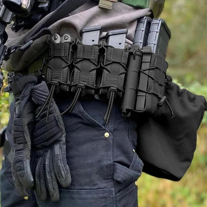 Tactical 9mm Pistol Magazine Pouch – Double/Triple Stack Molle Holster with Flashlight Torch Holder – EDC Hunting Accessory
