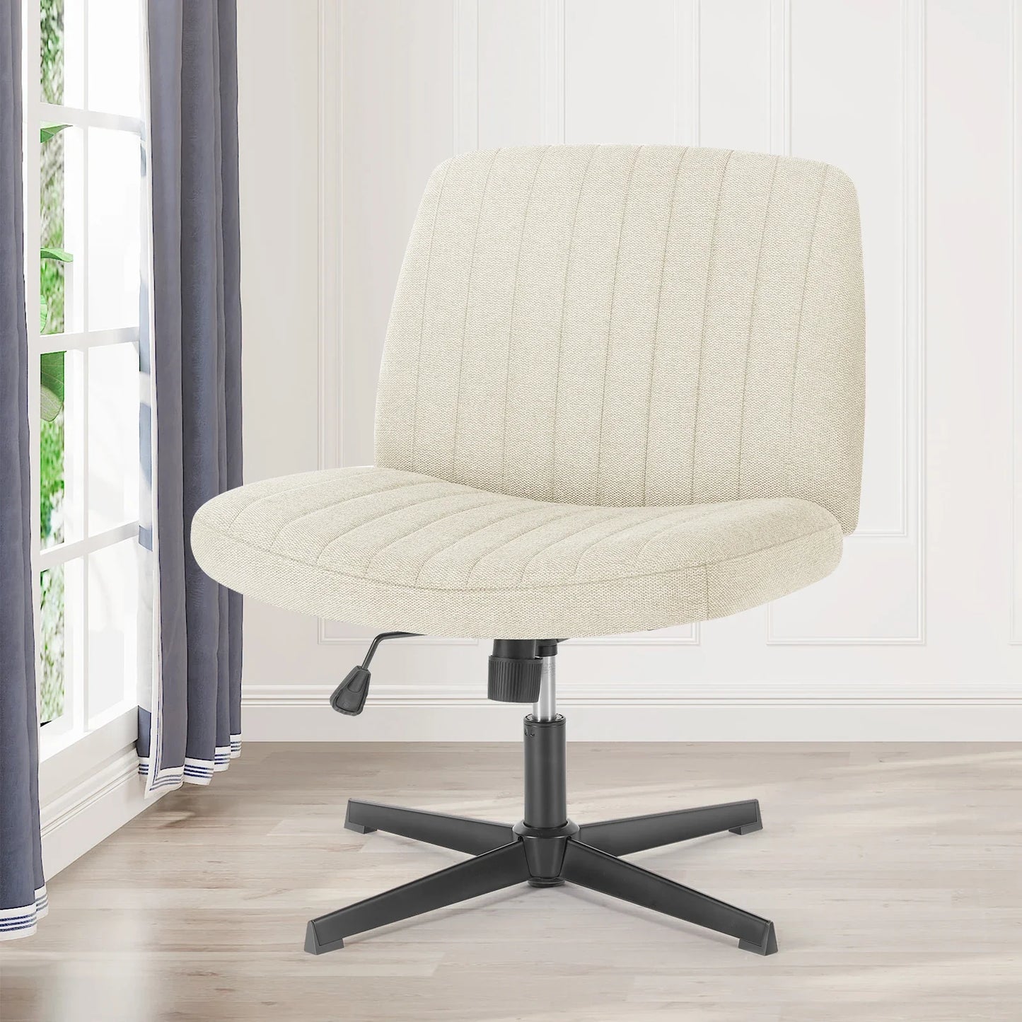 Adjustable Cross Legged Rocking Gaming Chair - Armless Wide Desk Swivel Task Chair for Home Office and Living Room