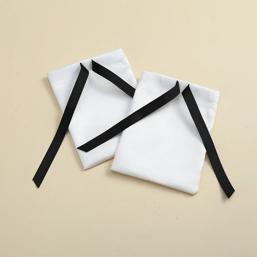 10pcs White Flannel Velvet Drawstring Gift Bags – Jewelry Pouches for Wedding, Travel, DIY Bracelets & Ring Packaging