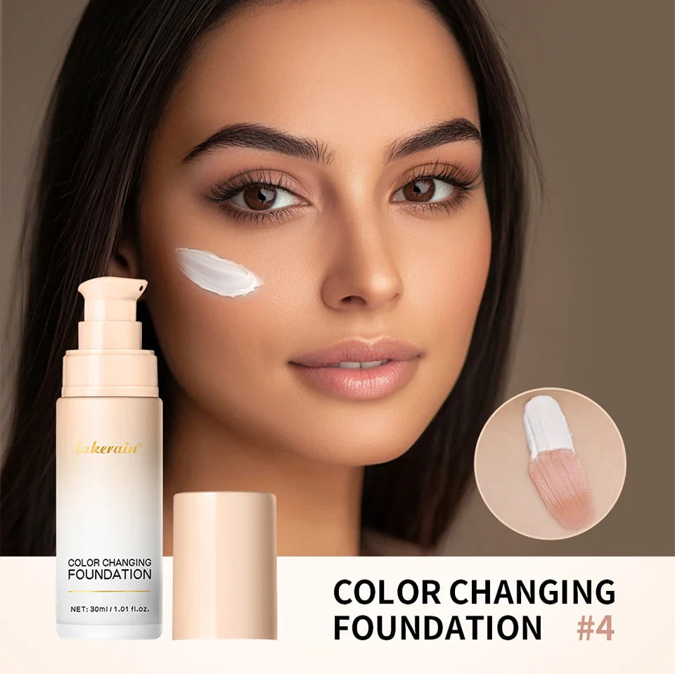 Color-Changing 4-in-1 Foundation – Moisturizing SPF 30+ Longwear Waterproof Makeup Base for Hydrating Travel Coverage