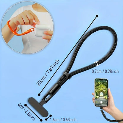 Adjustable Phone Lanyard Strap – Clip Holder for All Phone Cases, 7mm Thick, Wearable as Neck, Shoulder, Crossbody, or Wrist Strap