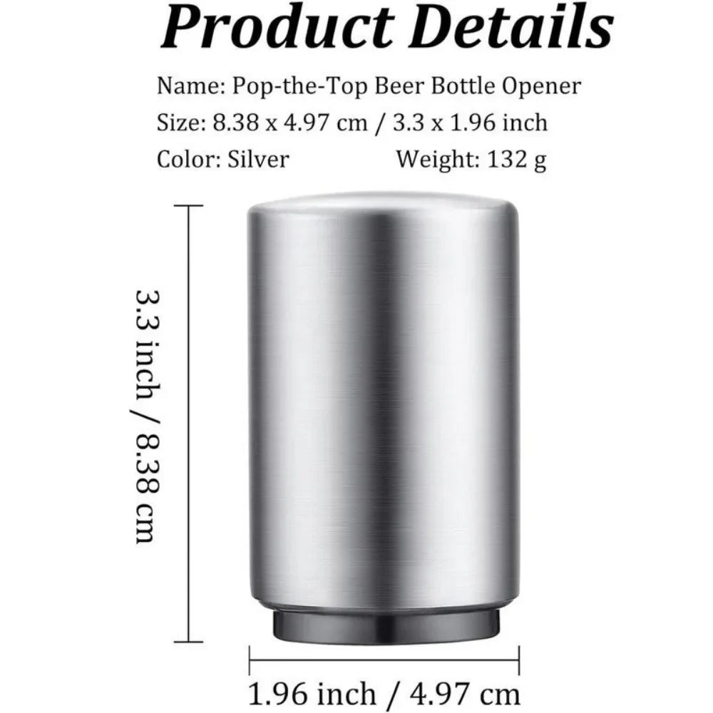 Stainless Steel Beer Bottle Opener — Multi-Color Automatic Push-Down Portable Cap Opener