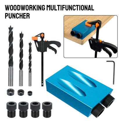 7/14/15PCS Pocket Hole Jig Kit – 15° Woodworking Drilling Guide & Locator with Drill Bit Set
