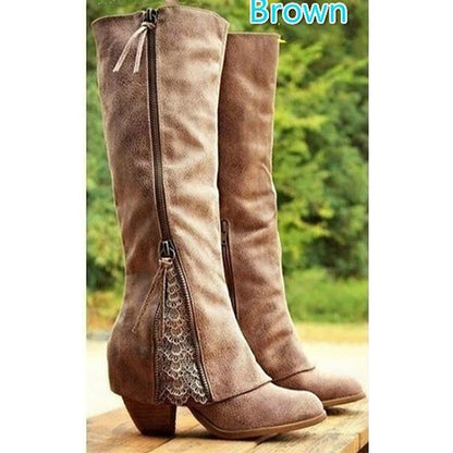 Women’s Winter Knee-High Boots – Fold-Over Lace-Up Ladies Shoes, Chaussures Femme Botas Mujer Invierno