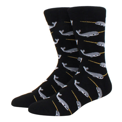 Men's Colorful Combed Cotton Jacquard Crew Socks - Striped Business Casual Dress Socks