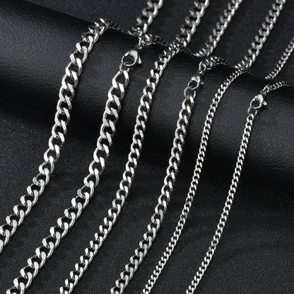 Basic Punk Cuban Chain Necklace – 3mm/5mm/7mm Stainless Steel Curb Link Choker for Men & Women, Black & Gold Colors