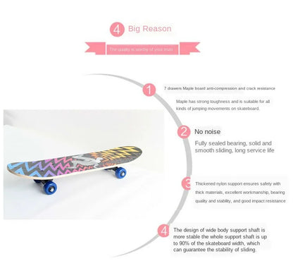 60cm Kids' Beginner Skateboard – Double Rocker Maple Deck with Cartoon Design for Outdoor Fun