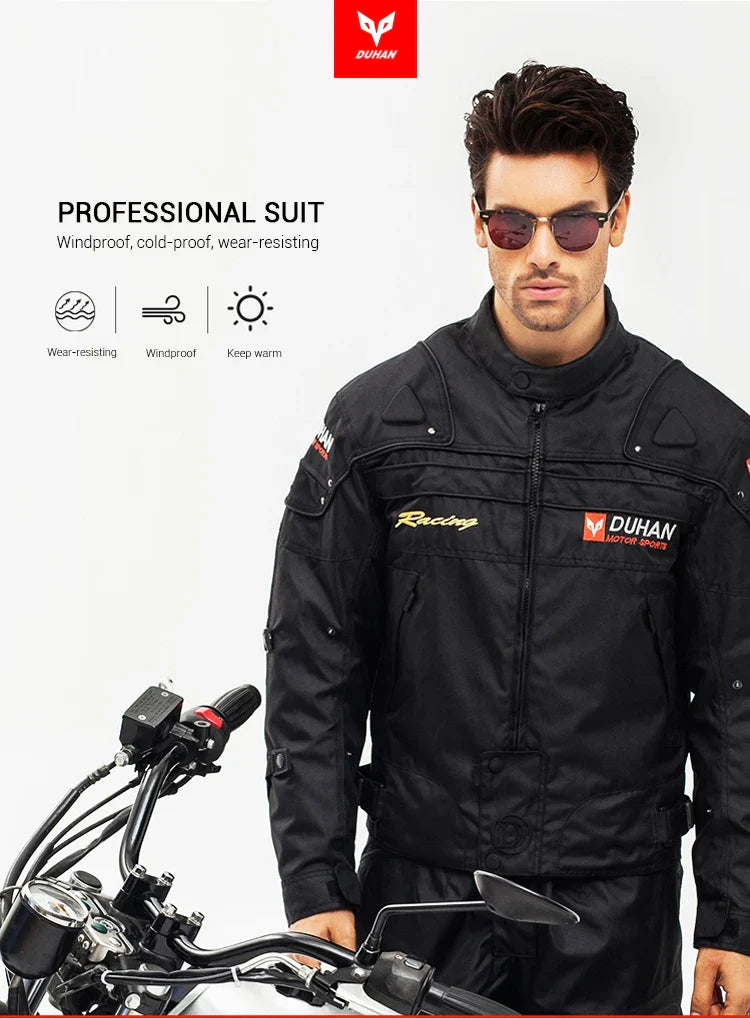 DUHAN Windproof Motocross Jacket & Pants for Men – Wear-Resistant Motorcycle Gear with Body Armor, Winter Moto Clothing