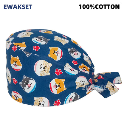 Unisex Soft Scrub Cap – Cartoon Print Surgical Hat for Men and Women, Operating Room Nursing Accessories