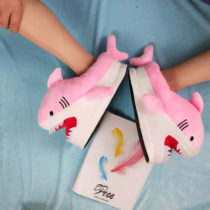 Feerldi Shark Winter Slippers — Cartoon Anime Slip-On Fish Slides for Girls, Boys & Women, Plush Open-Mouth Cotton Shoes