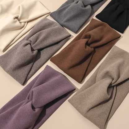 Women’s Elegant Solid Cross Woolen Elastic Headband – Thickened Warm Fashion Hairband Turban Bandana for Outdoor Casual Wear