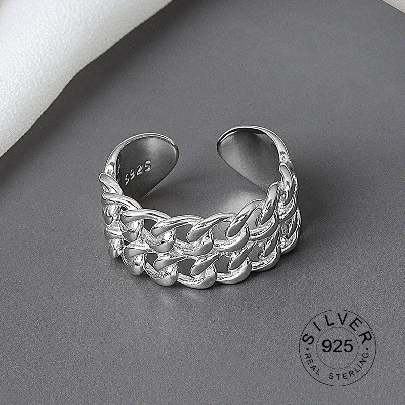 925 Sterling Silver Women’s Open Wave Ring – Irregular Wide Noodle Design Gift