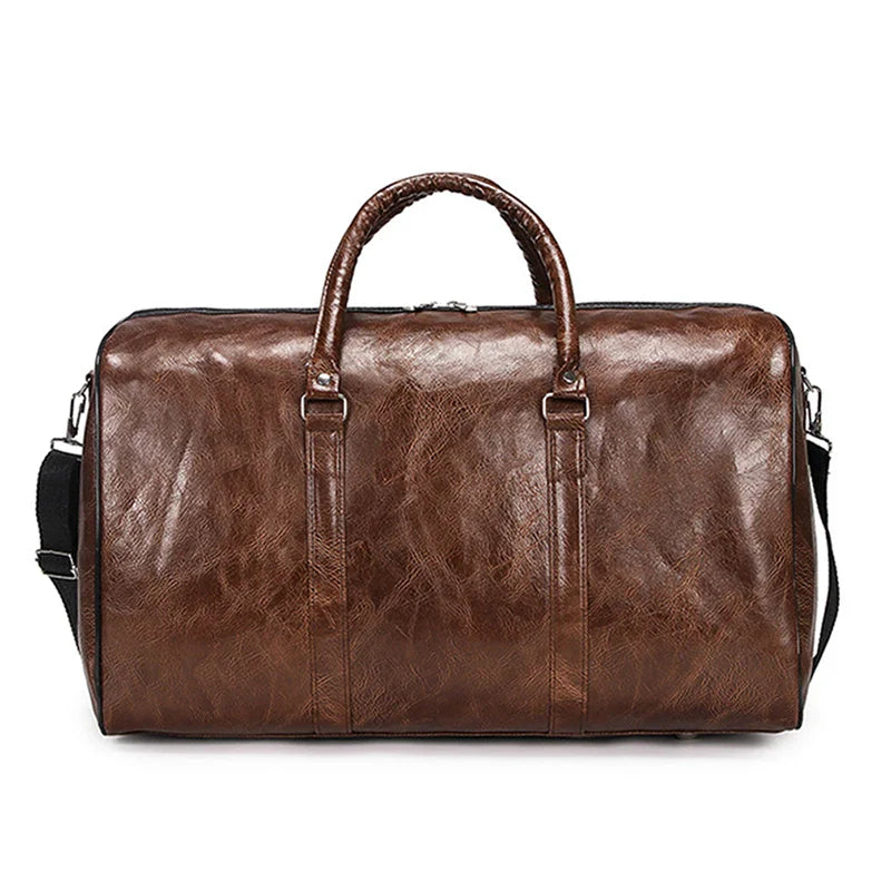 Leather Travel Duffle Bag – Large Fitness & Luggage Shoulder Bag for Men, Black PU Fashion Zipper Handbag