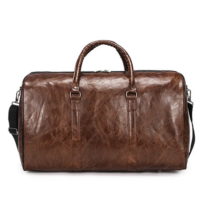 Leather Travel Duffle Bag – Large Fitness & Luggage Shoulder Bag for Men, Black PU Fashion Zipper Handbag