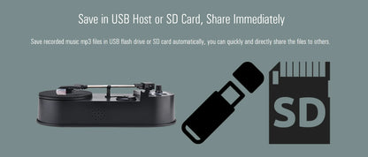 Portable 33/45RPM Phonograph Turntable — Vinyl to MP3 Converter with TF Card/USB & Built-in Speaker