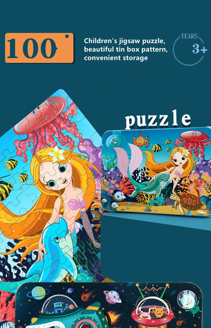 100PCS Kids Wooden Puzzle Set – Cartoon Animal & Vehicle Jigsaw Toys for Early Learning & Parent-Child Play