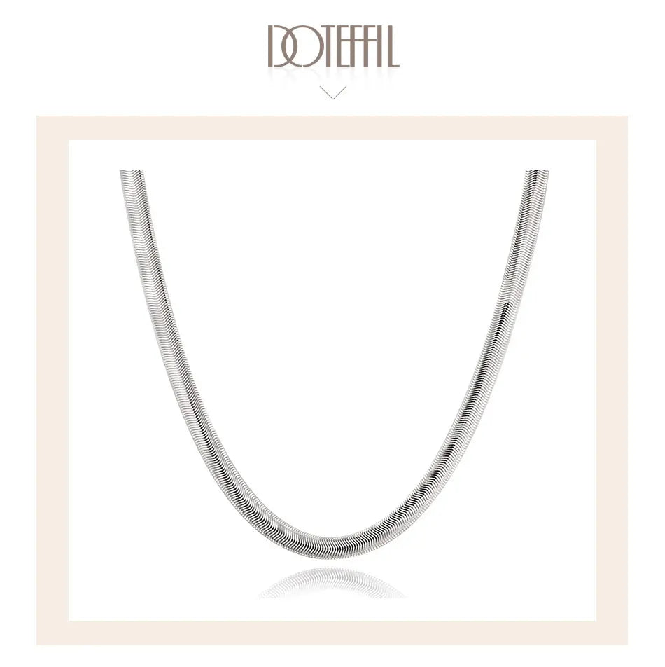 DOTEFFIL 925 Sterling Silver 6mm Flat Snake Chain Necklace — 16/18/20/22/24 Inch for Men & Women, Fashion, Wedding & Party Jewelry