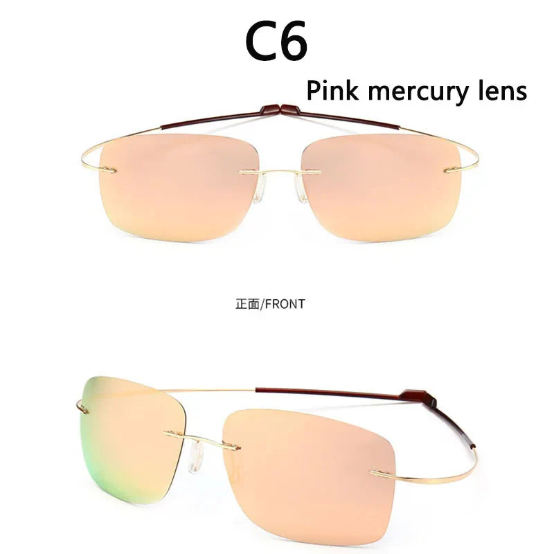 2025 New Cool 100% Pure Titanium Rimless Sunglasses – Polarized Grey Lenses, Super Thin, UV400 Protection, Oculos De Sol