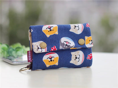 Handmade Three-Fold Fabric Wallet — Short Zipper Purse for Women & Men, Multi-Function Card & Key Holder for Teens