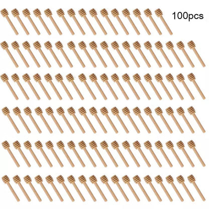 100-Pack High-Quality Wooden Honey Dipper Sticks - Long Handle Jar Spoons for Efficient Honey Stirring, Practical Kitchen Tools