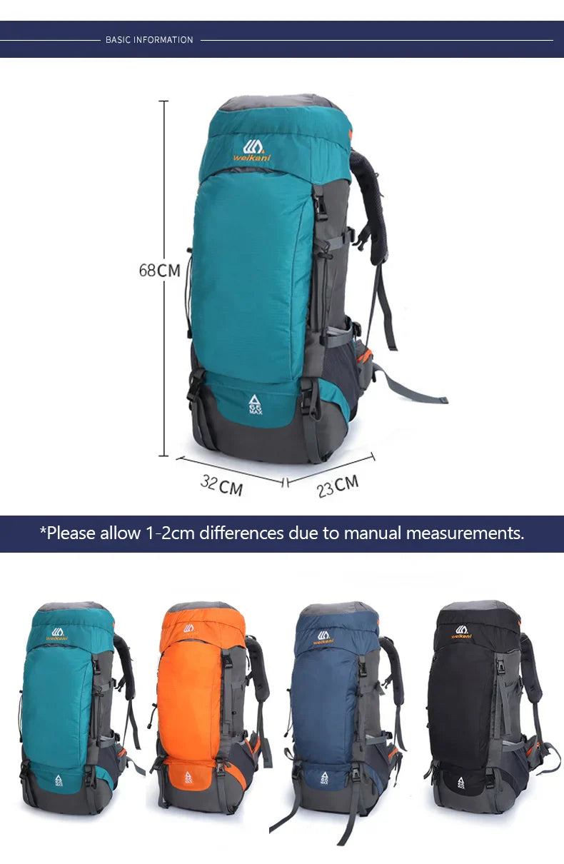 65L Large Camping Backpack — Waterproof Outdoor Hiking, Climbing & Trekking Mountaineering Sport Bag