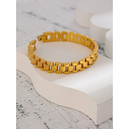 Yhpup Stainless Steel Chain Bracelet – 18K Gold Plated Heavy Metal Texture Waterproof Fashion Jewelry for Men & Women