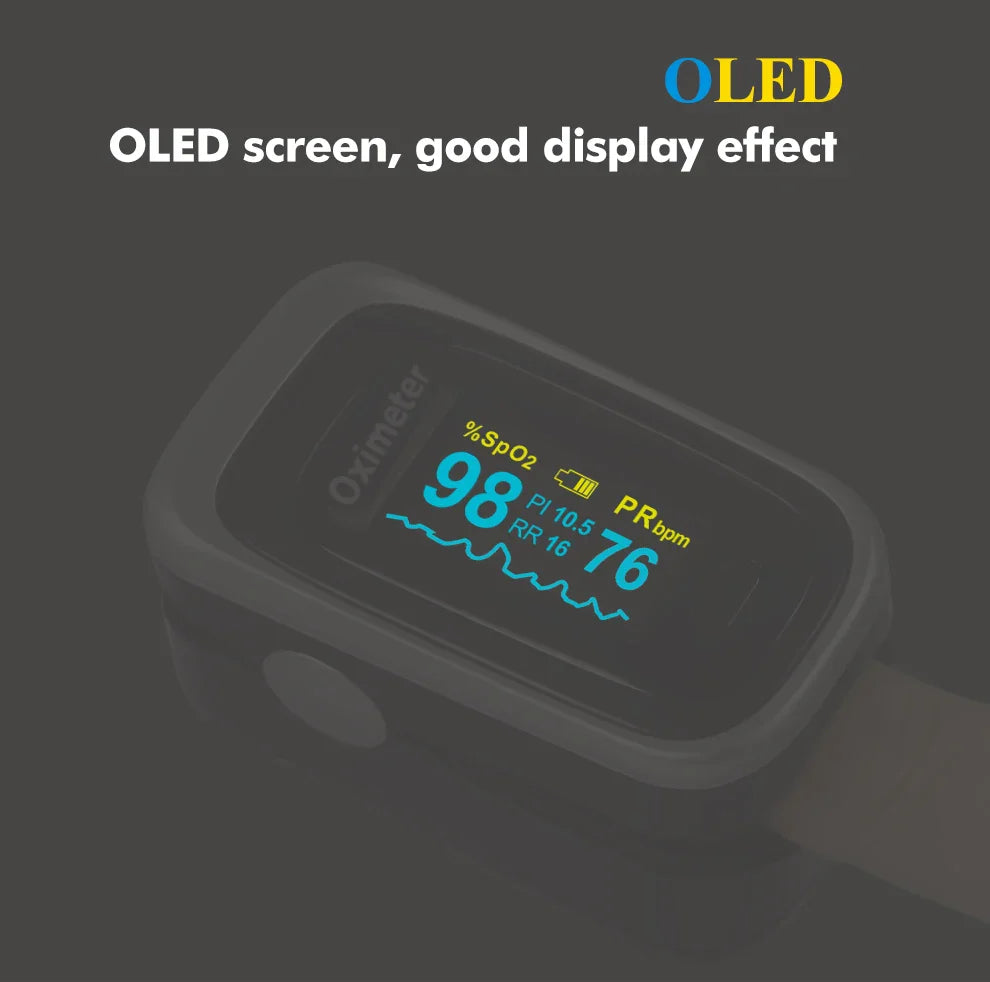 Kiuzou Medical Finger Pulse Oximeter – Portable OLED SPO2, PR, Sleep Monitor, 8-Hour Battery, Blood Oxygen Case