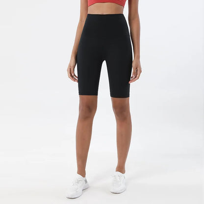 SOISOU Women’s High Waist Nylon Sports Shorts – Breathable No-Show Seamless Yoga, Gym & Cycling Fitness Shorts (24 Colors)