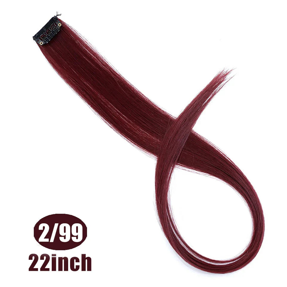 BUQI Straight Clip-In Colored Hair Extensions – Rainbow Synthetic Hair Streaks in Pink, Orange, White & Purple