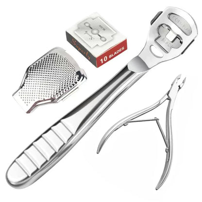 Foot Callus Shaver with Stainless Steel Handle - Hard Skin Remover for Heels, Pedicure Razor Tool with 10 Blades