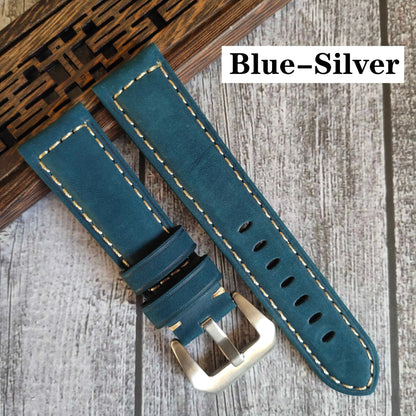 Genuine Leather Watch Band for Panerai Luminor & Radiomir – 18mm-24mm High-Quality Strap with Stainless Steel Buckle