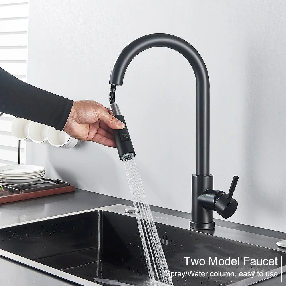 Pull-Out Sensor Black Kitchen Faucet - Sensitive Touch Control Mixer Tap for Kitchen Sink