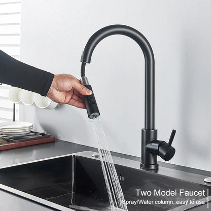 Pull-Out Sensor Black Kitchen Faucet - Sensitive Touch Control Mixer Tap for Kitchen Sink