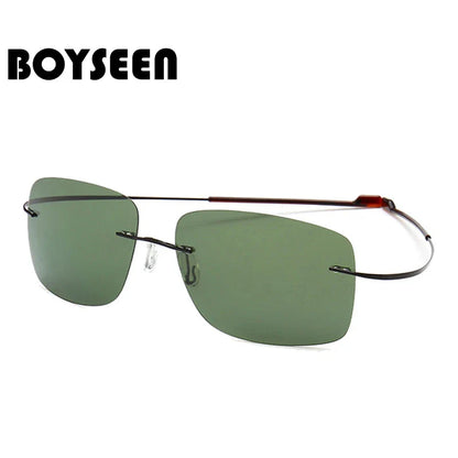 2025 New Cool 100% Pure Titanium Rimless Sunglasses – Polarized Grey Lenses, Super Thin, UV400 Protection, Oculos De Sol
