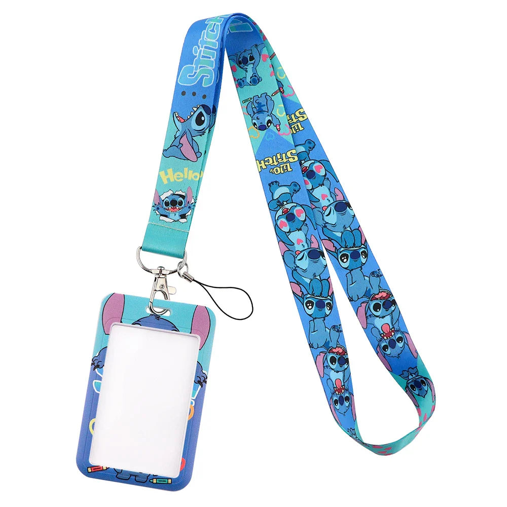 Lilo & Stitch Cute Couples Lanyard – Keychain, ID Badge Holder & Phone Strap with Card Cover Charm Accessories
