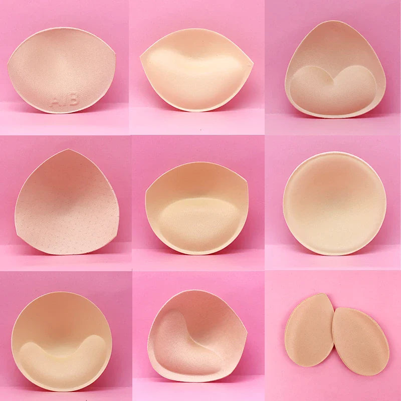 2 Pairs Sponge Bra Pads: Push-Up Breast Enhancer Inserts for Swimsuit Bikini Padding - Removable Chest Cup Pads